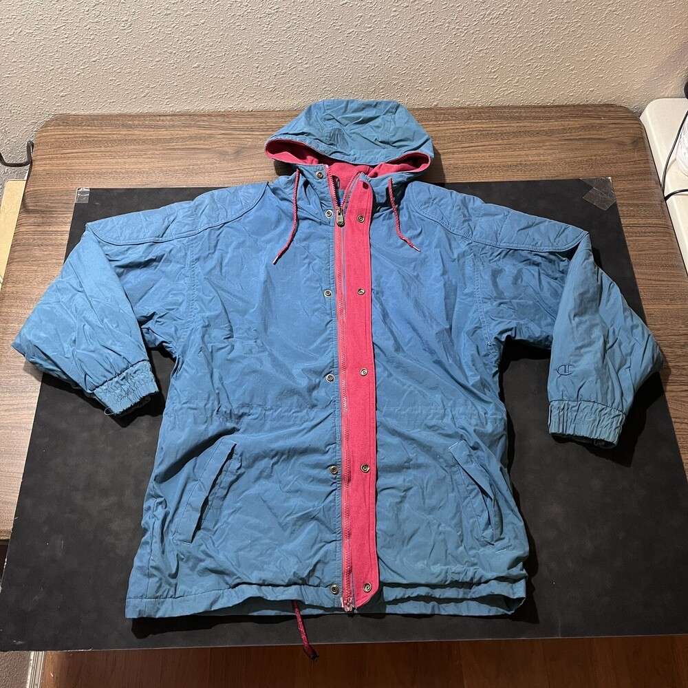 Vintage Champion Jacket Hiking Windbreaker Coat Hoodie Teal Turquoise Zip 1990s